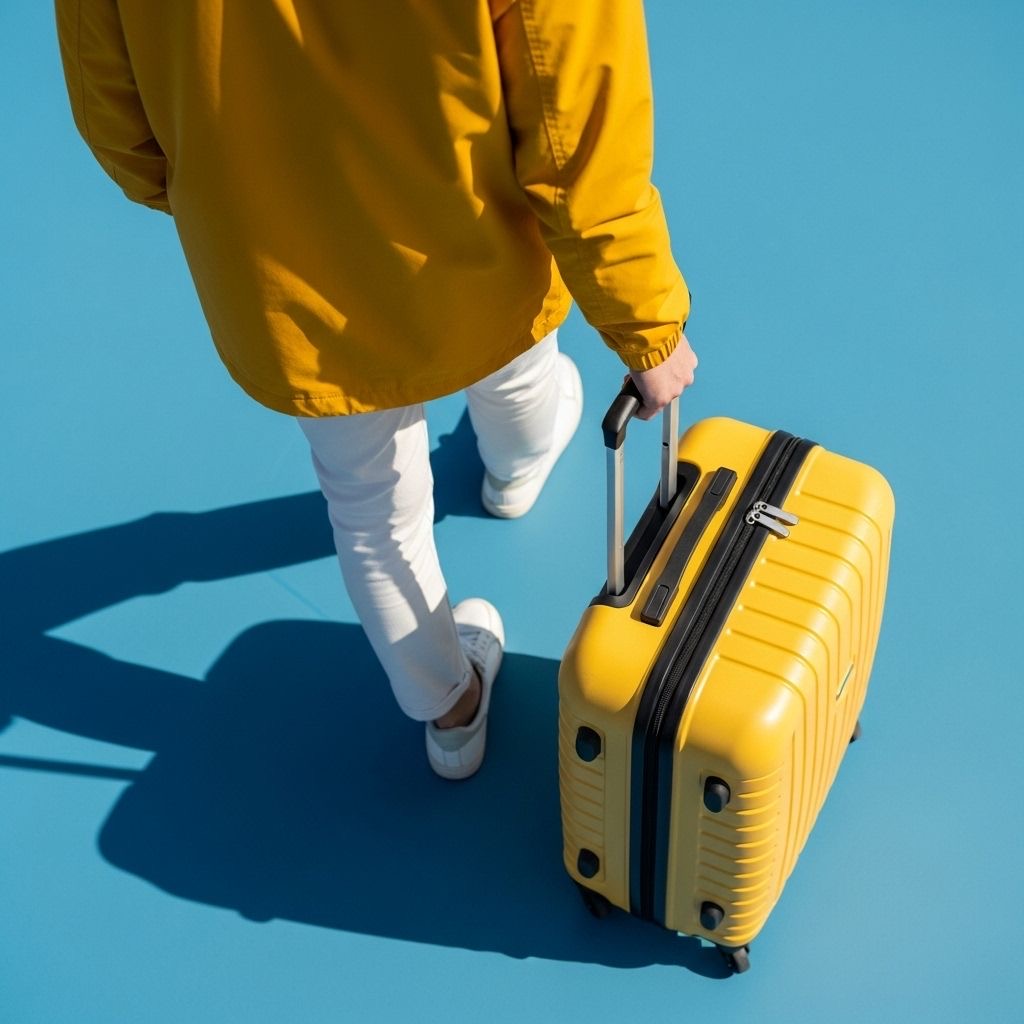 Voyageur tirant une valise rigide