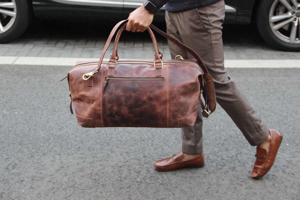 A leather-trim weekender